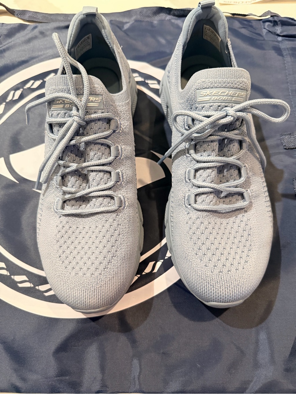 Skechers Women's Light Blue Knit Lace-Up Athletic Sneakers